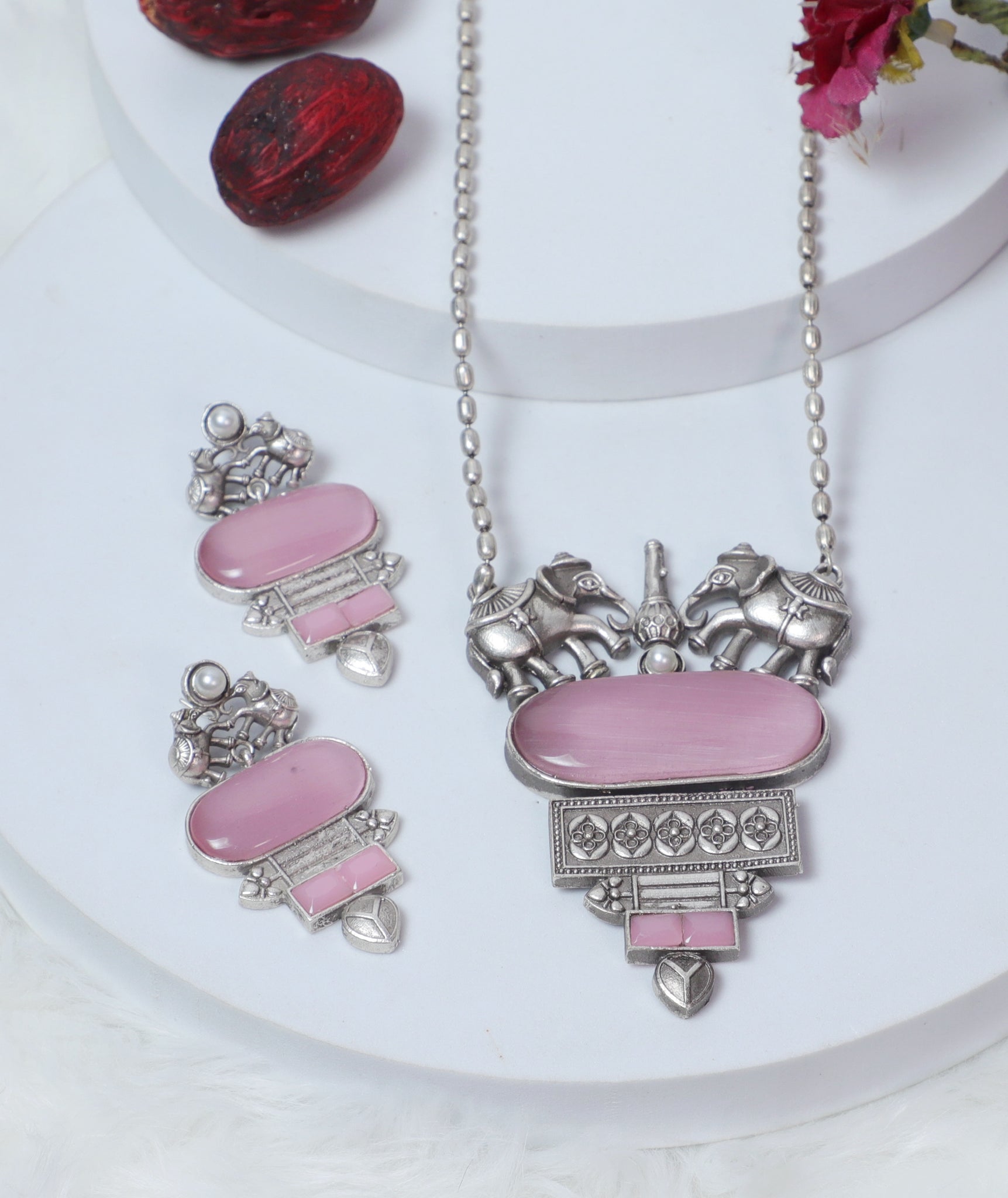 Pink Lila Silver Toned Jewellery Set