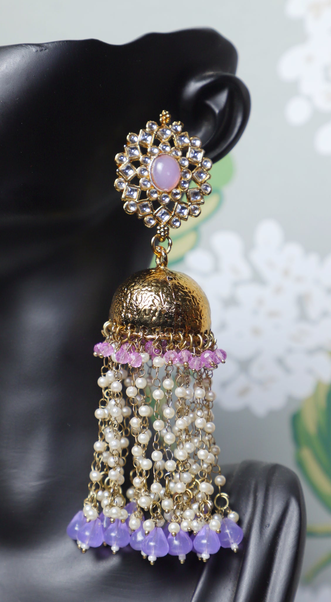 Lavendar Kanika Gold Tassel Jhumkas