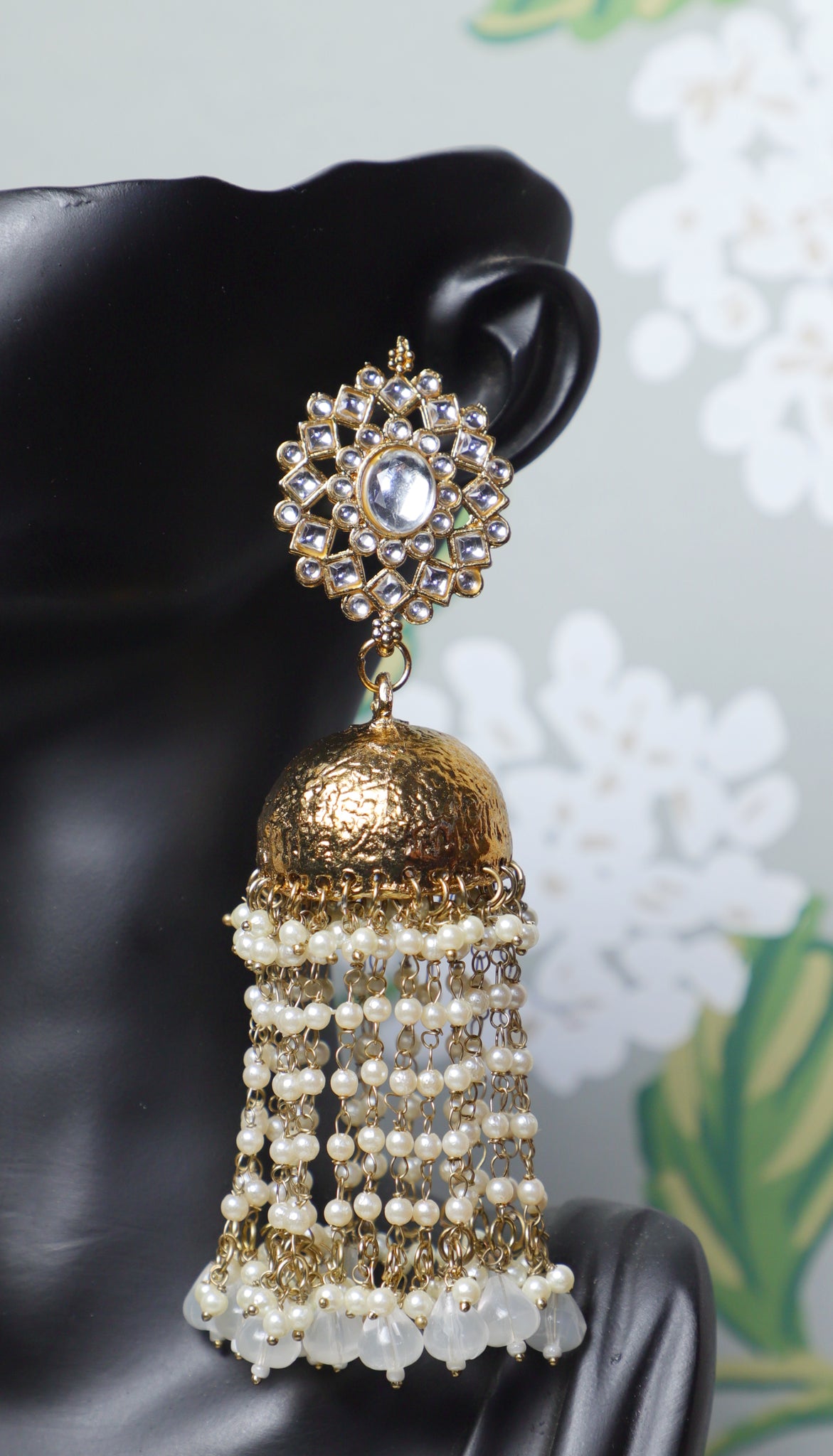 White Kanika Gold Tassel Jhumkas