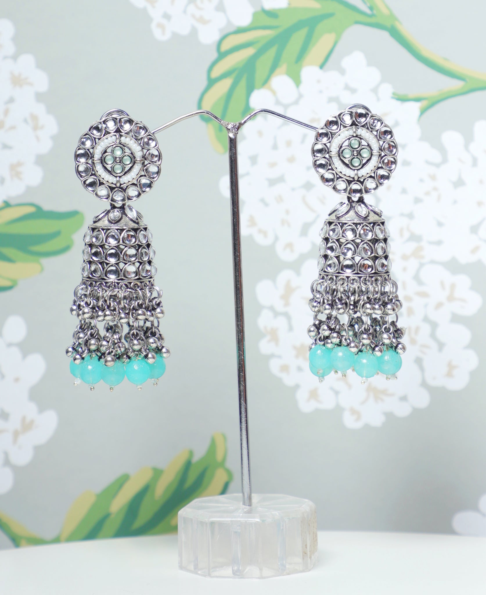Green Adira Kundan Jhumkas