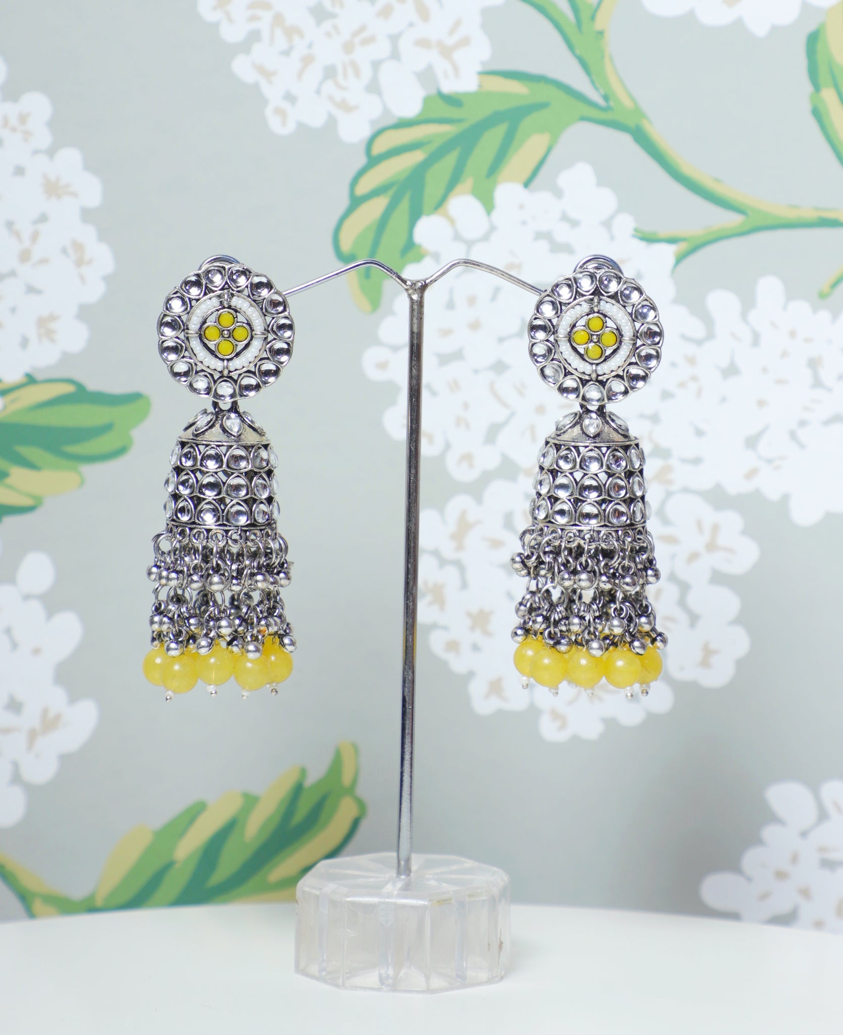 Yellow Adira Kundan Jhumkas