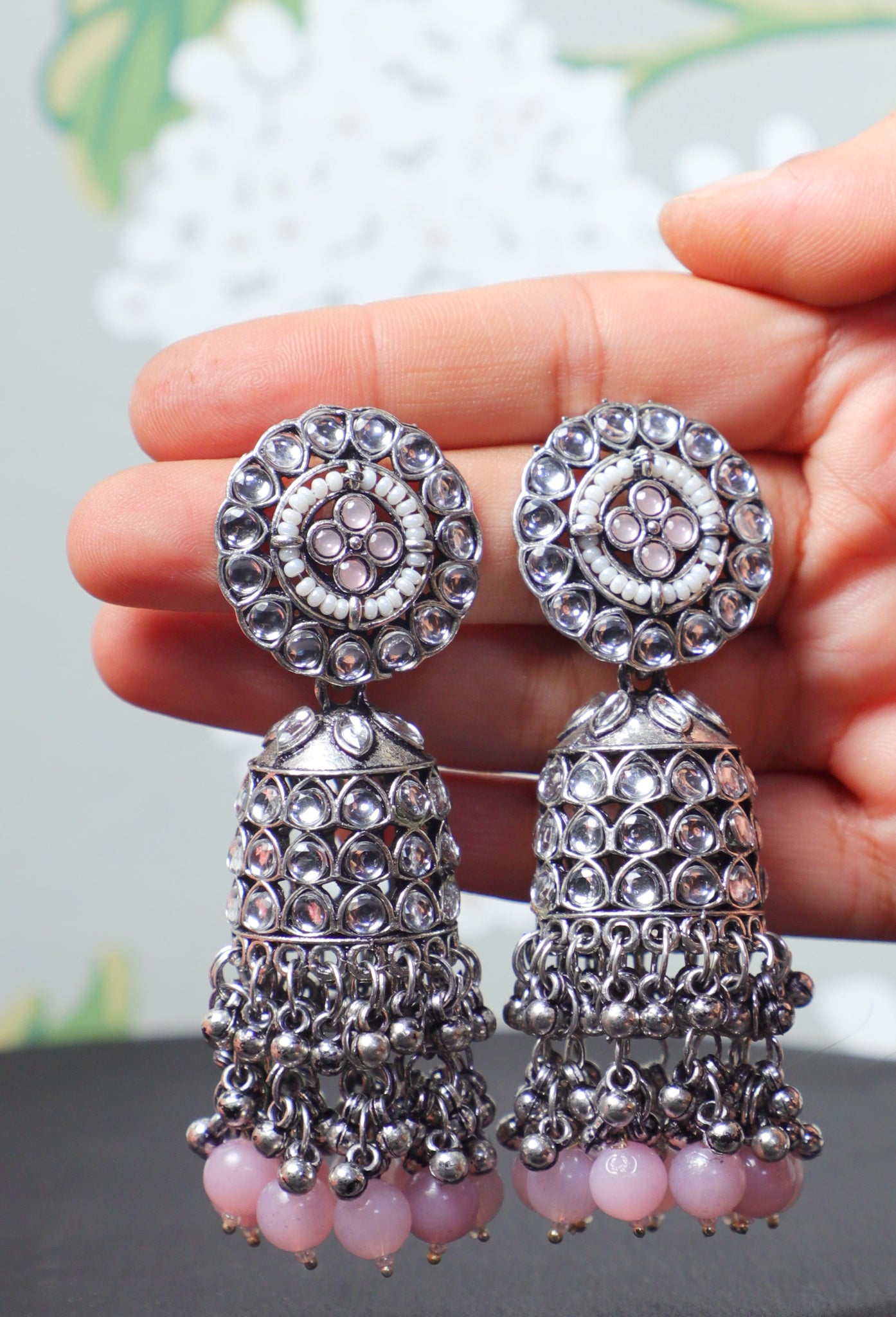 Pink Adira Kundan Jhumkas