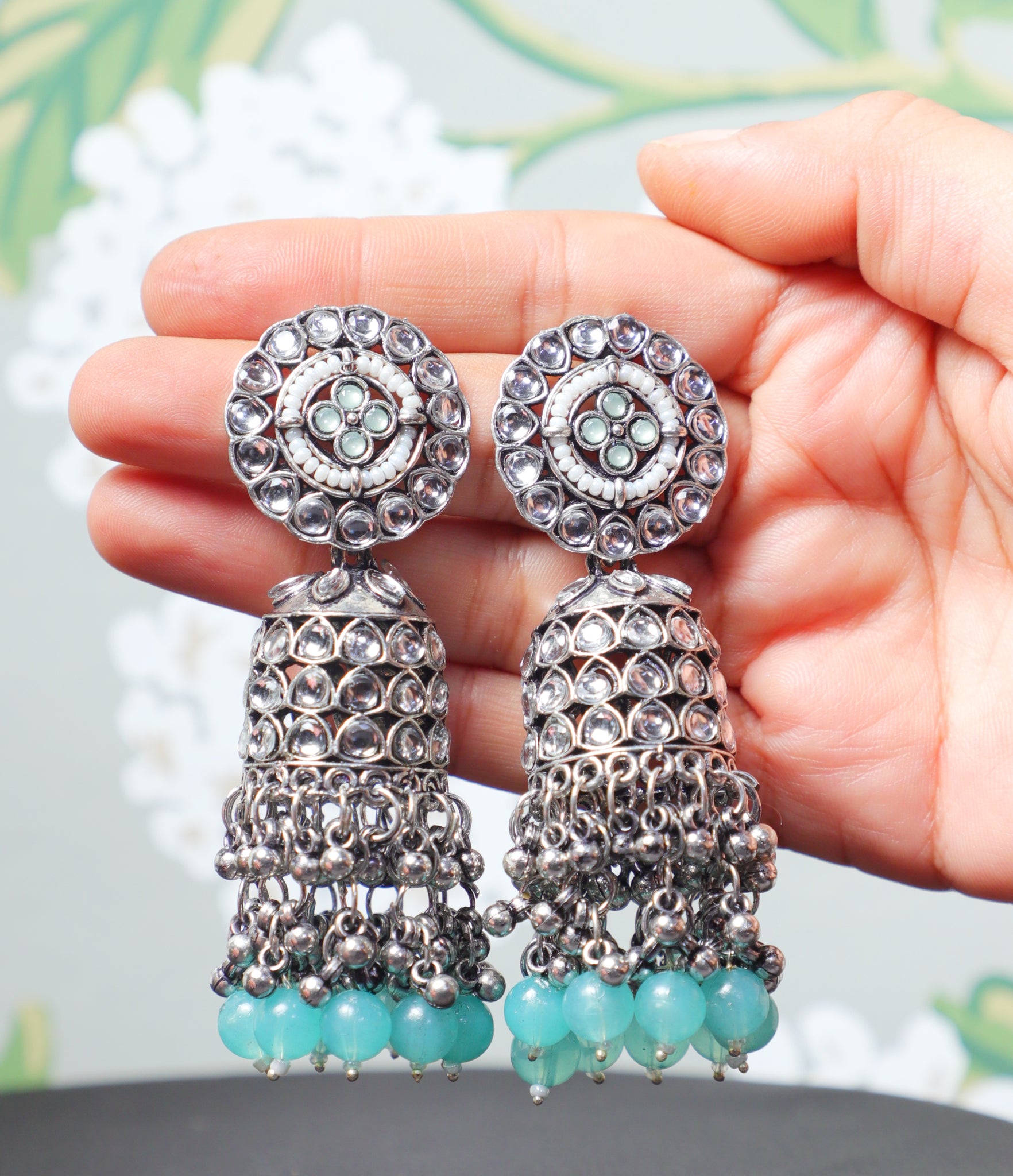 Green Adira Kundan Jhumkas
