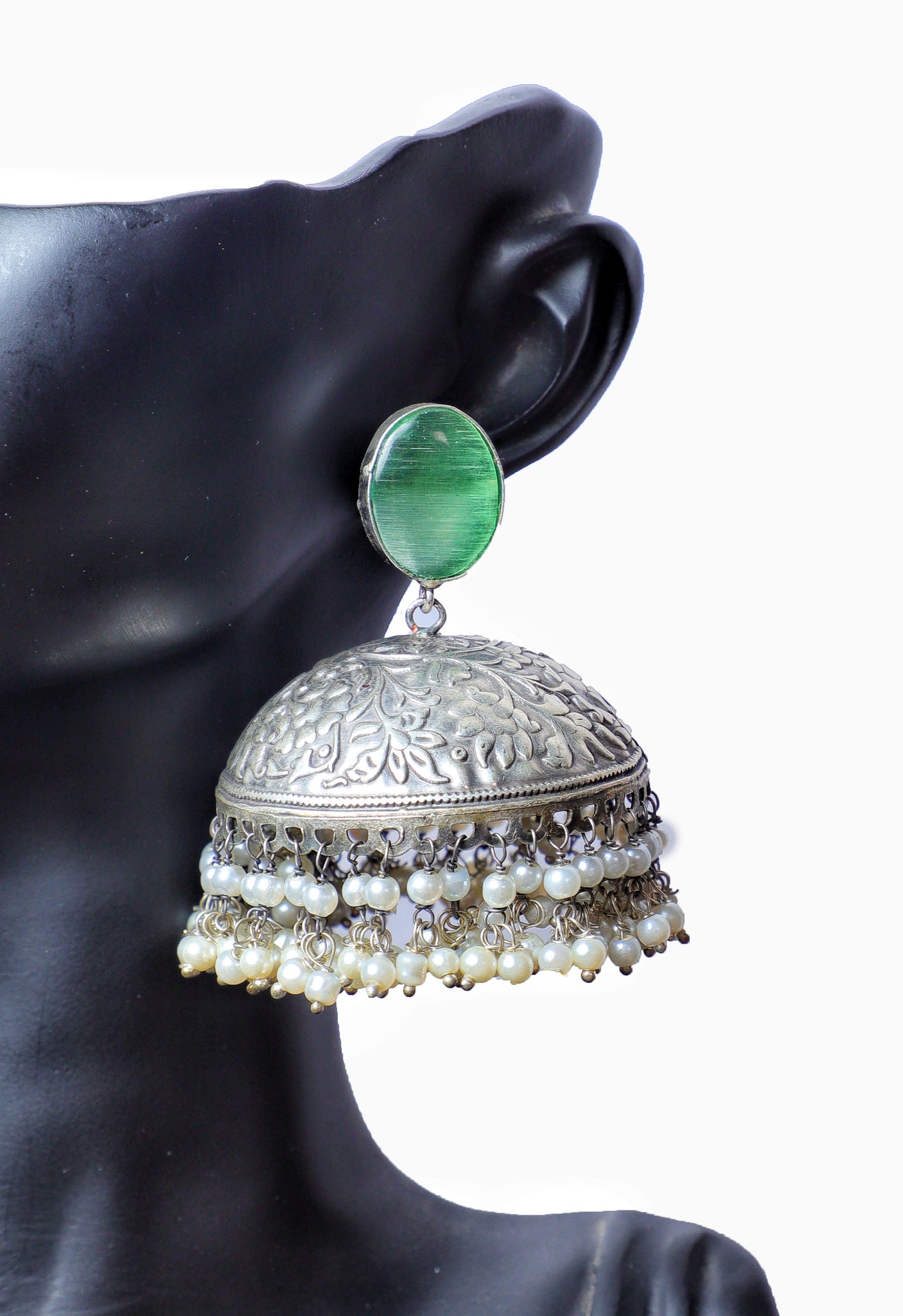 Green Alia Brass Jhumkas