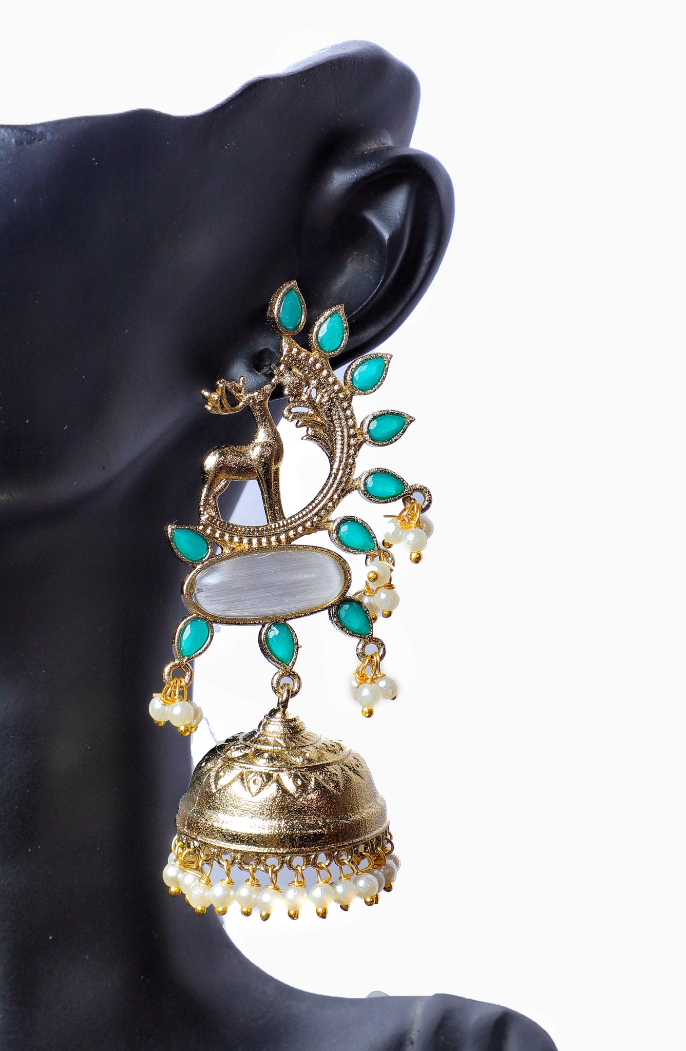 Green Meher Brass Jhumkas