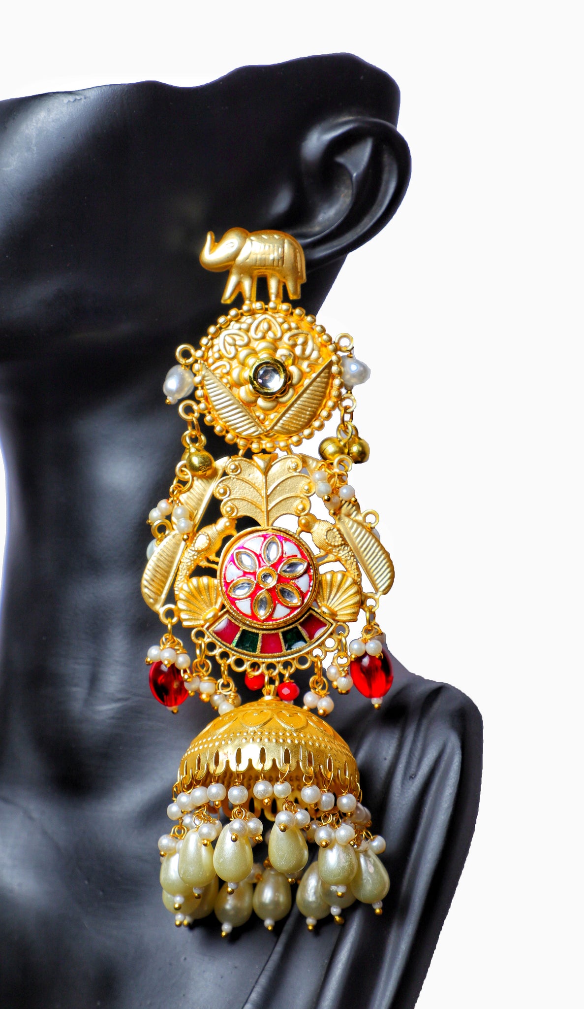 Red Jhanvi Lightweight Brass Jhumkas