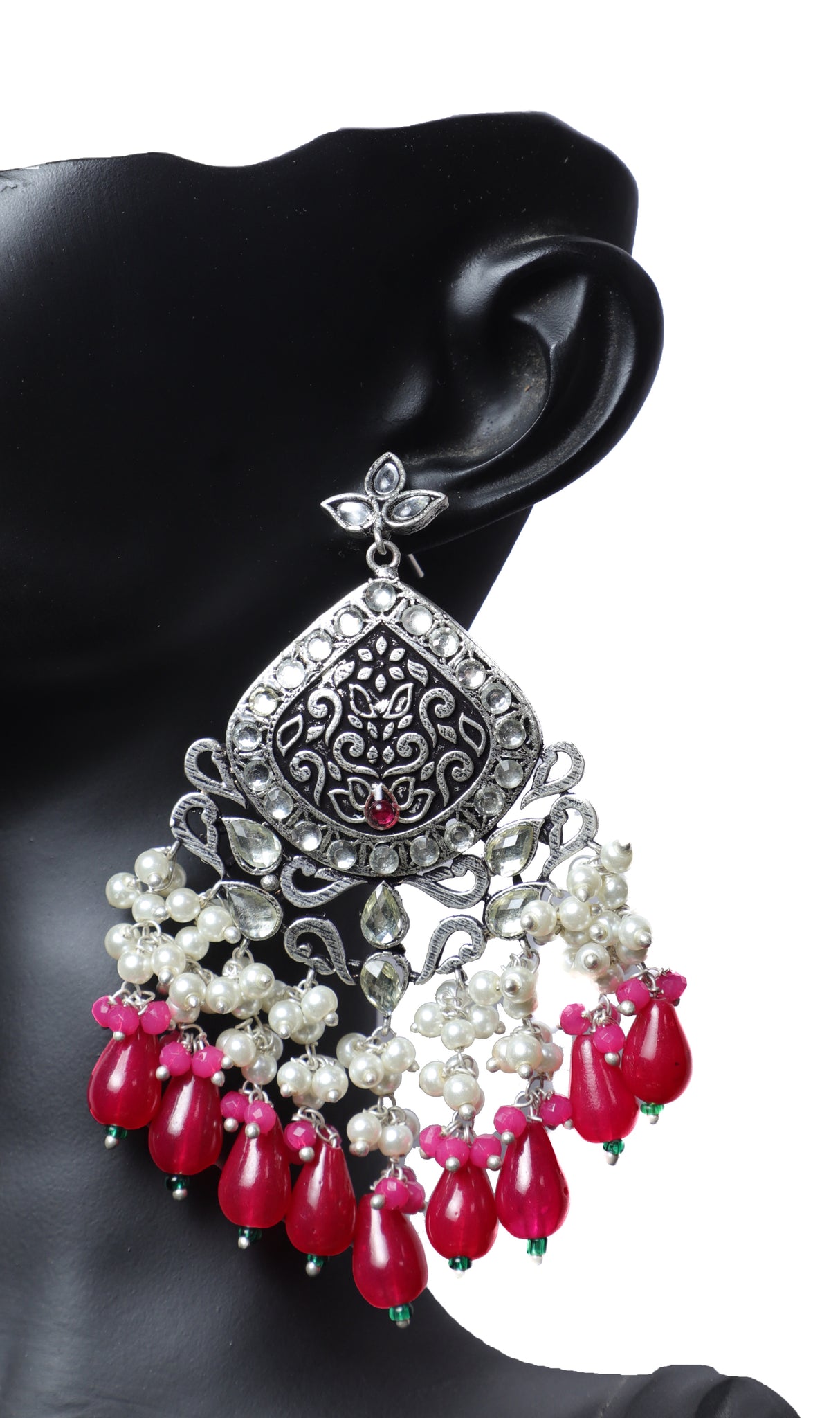 Pink Maya Brass Earrings and Mangtika Set