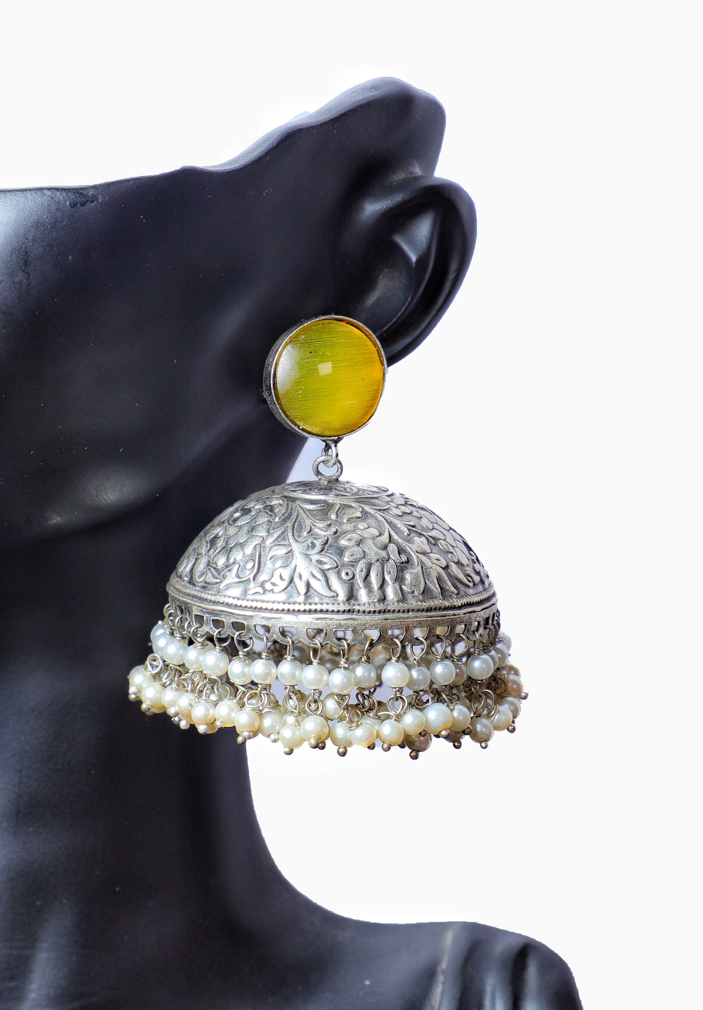 Yellow Alia Brass Jhumkas