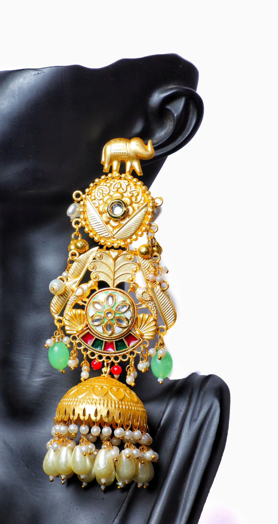 Green Jhanvi Lightweight Brass Jhumkas