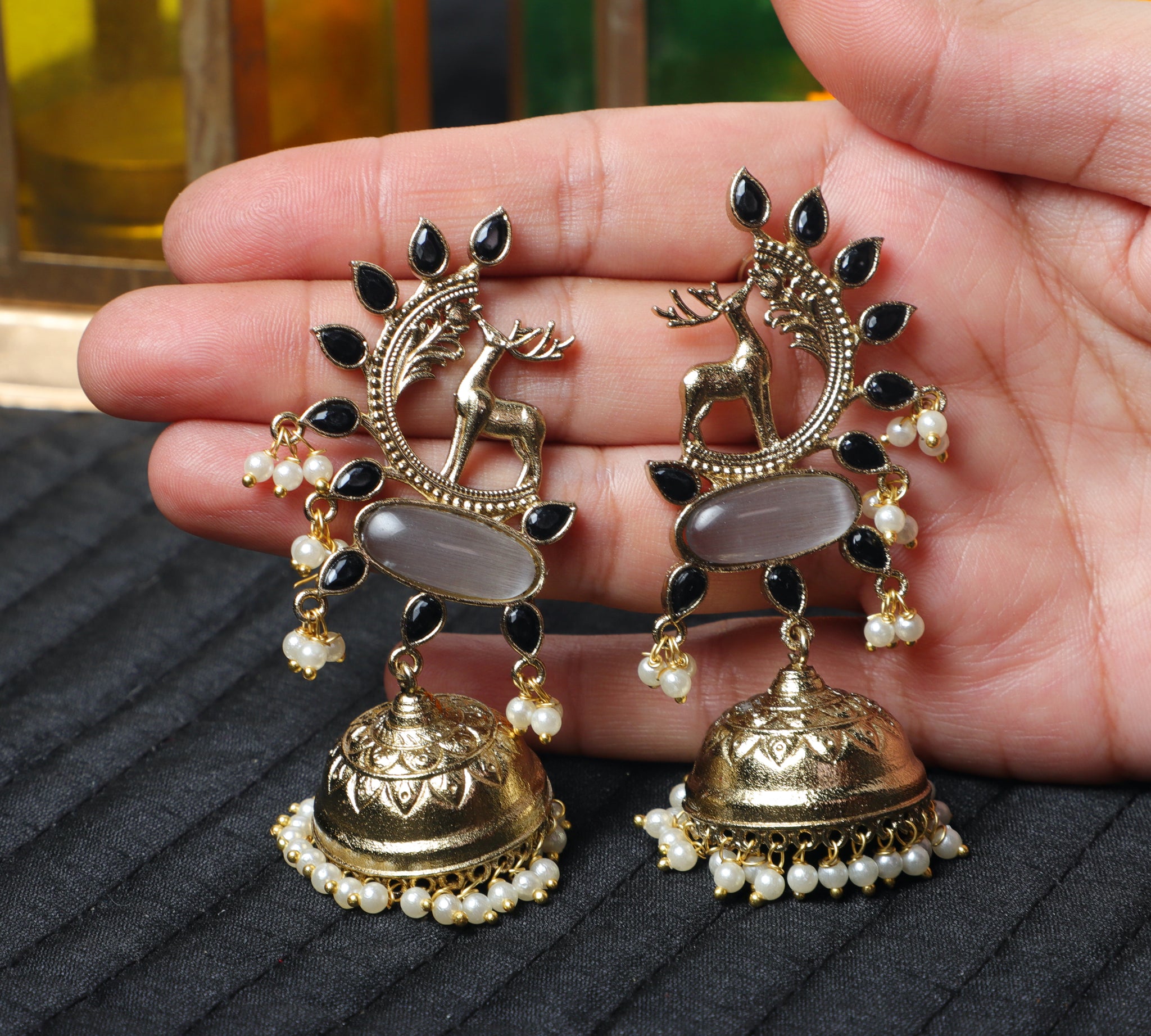 Black Meher Brass Jhumkas