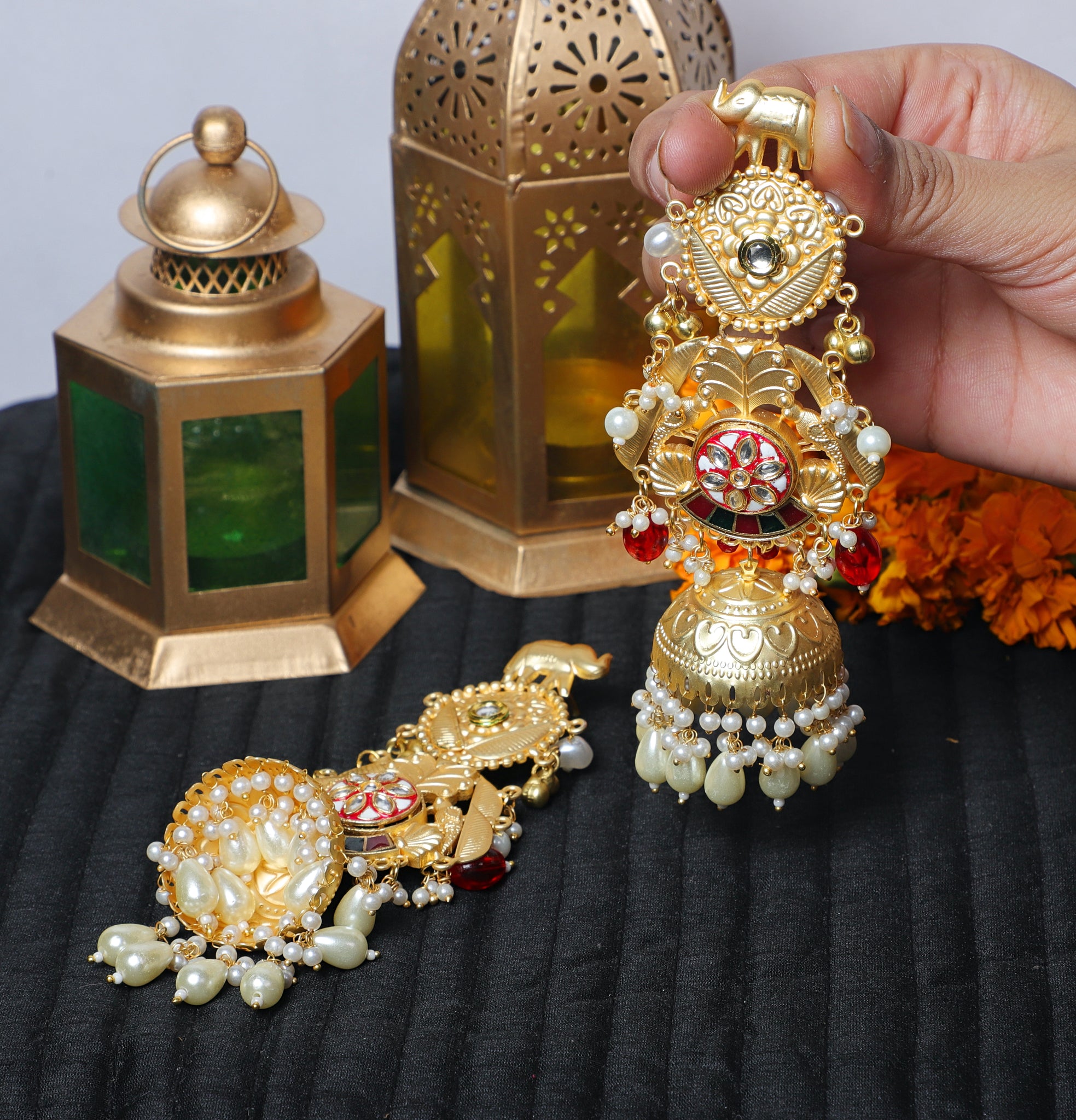 Red Jhanvi Lightweight Brass Jhumkas