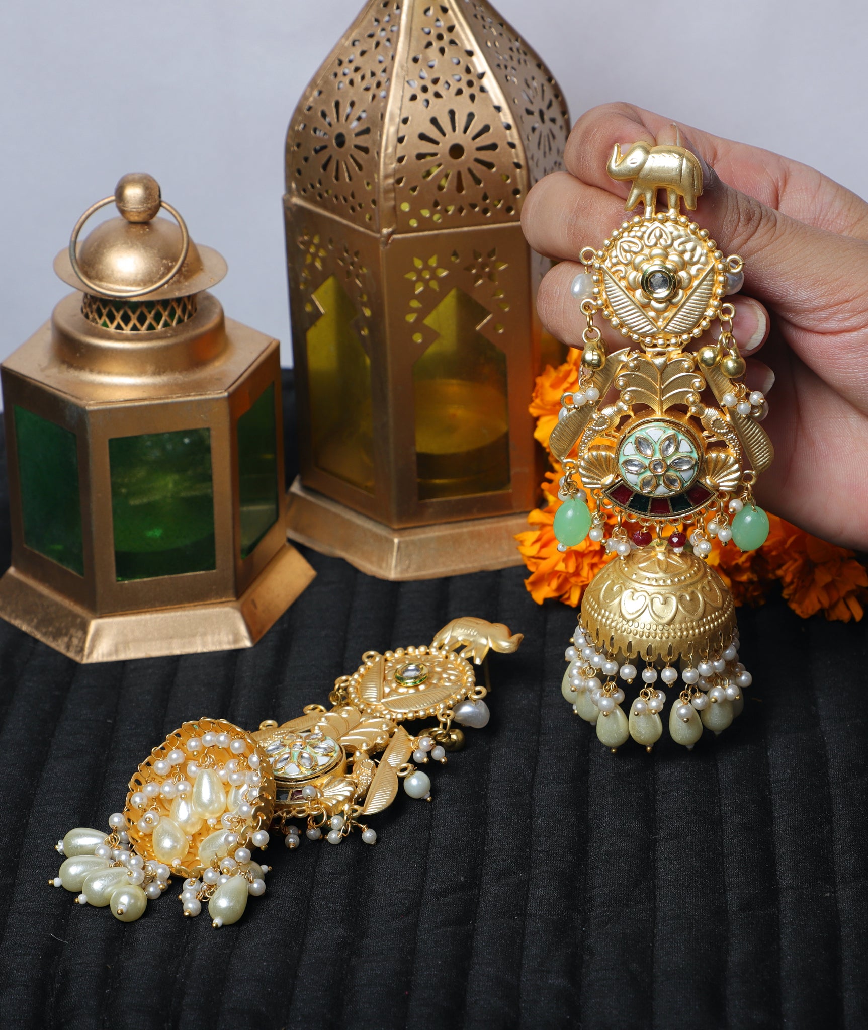 Green Jhanvi Lightweight Brass Jhumkas