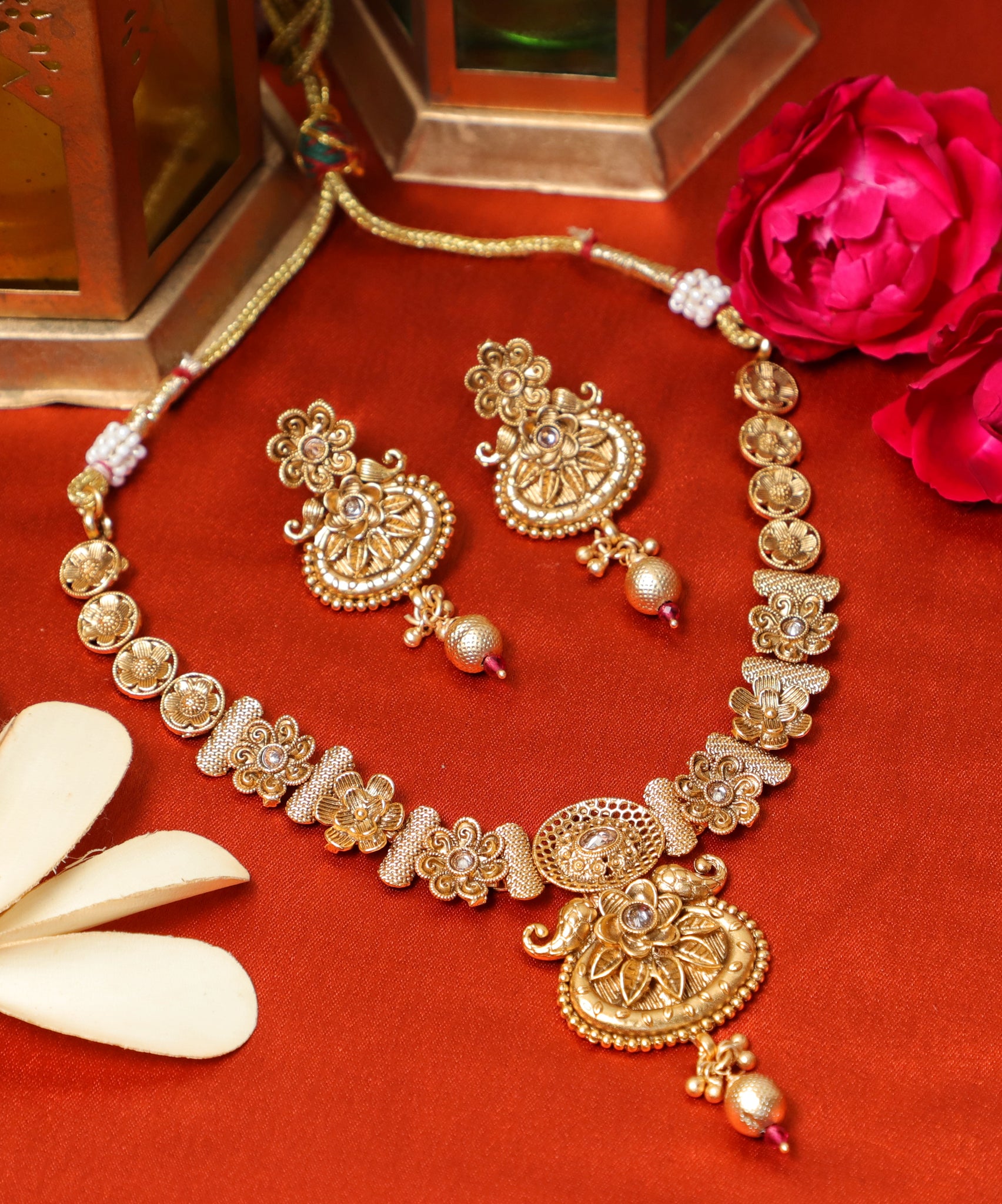 Golden Kamakshi Brass Temple Jewellery Set