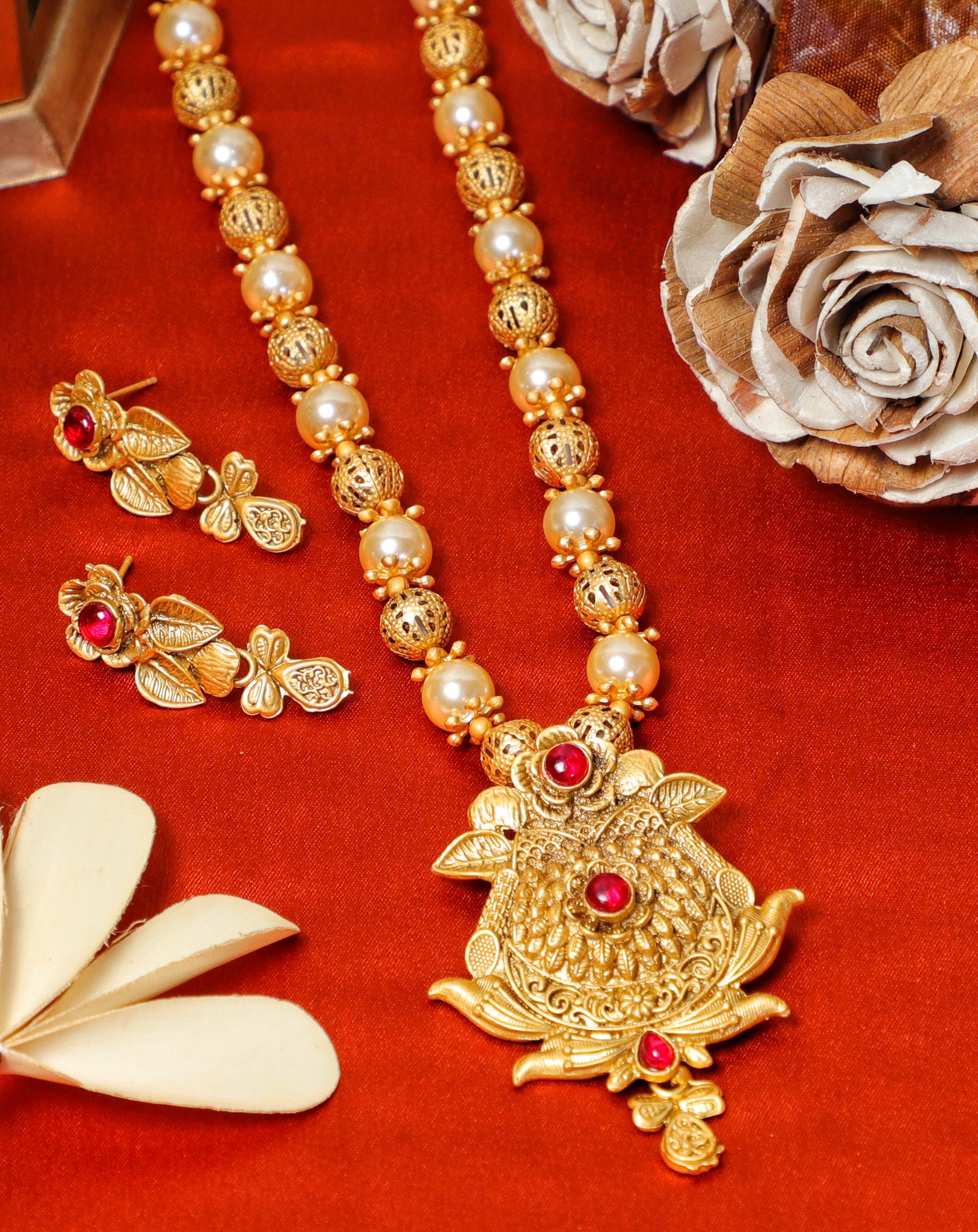 Golden Adya Brass Temple Jewellery Set