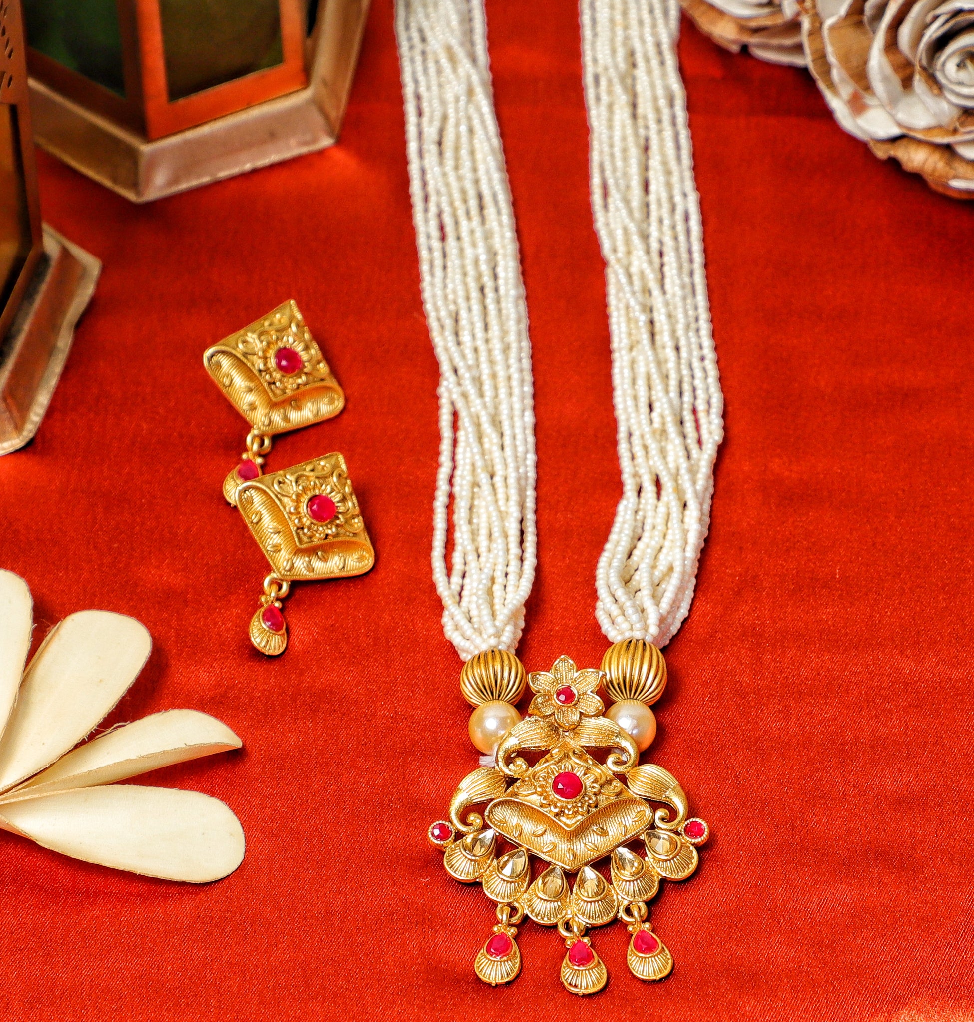 Golden Ramya Brass Temple Jewellery Set