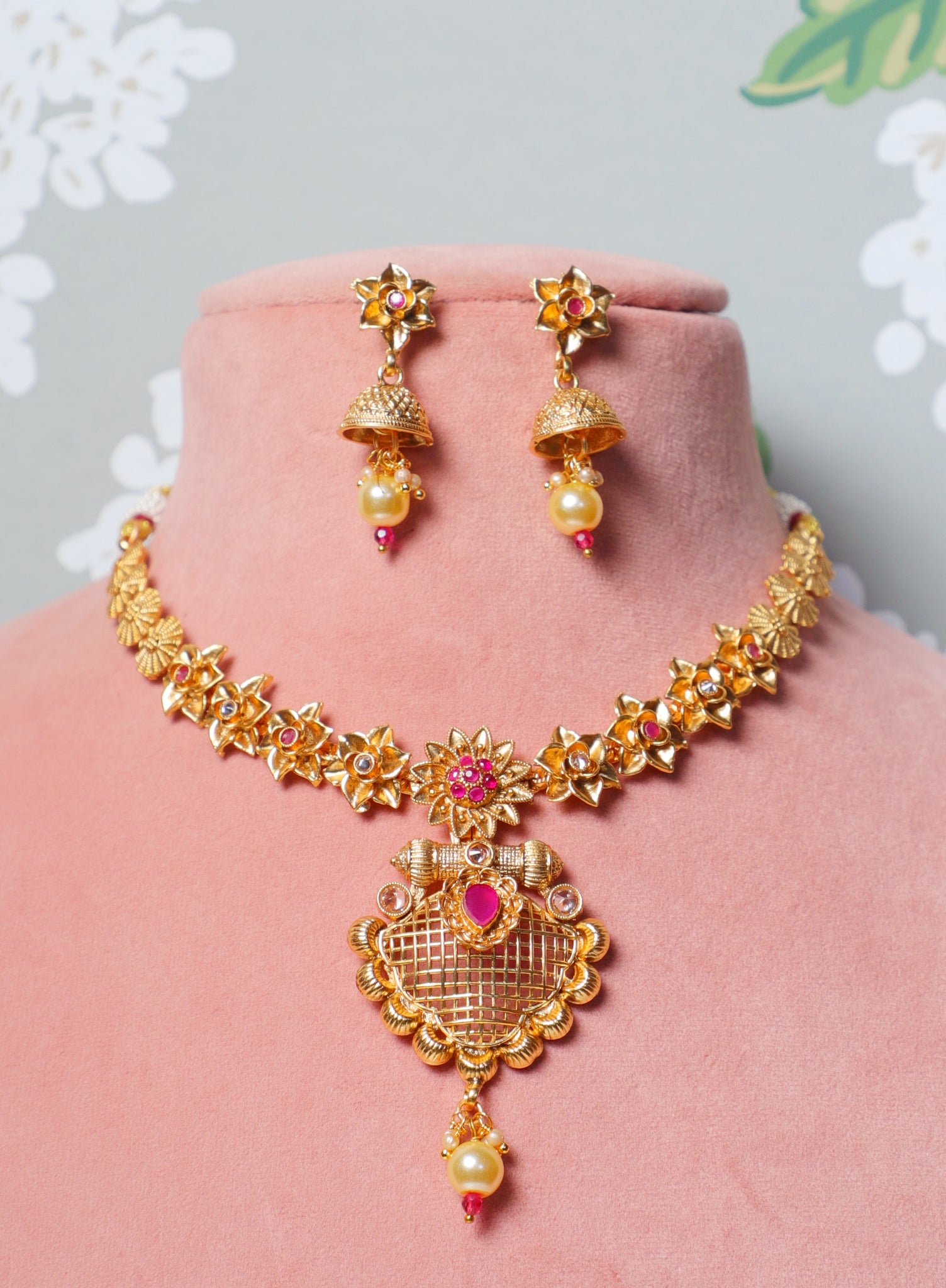 Golden Radha Brass Temple Jewellery Set