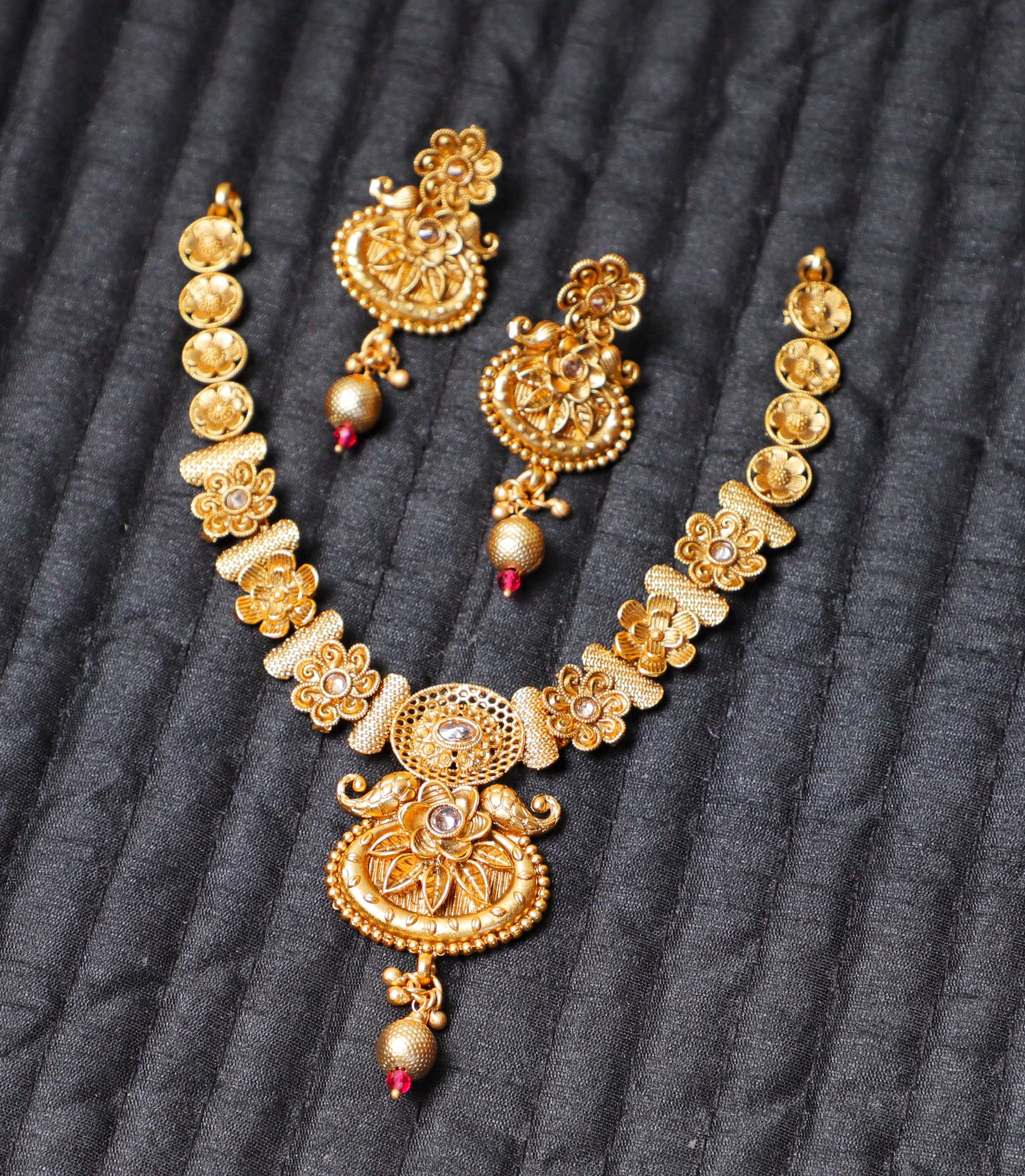 Golden Kamakshi Brass Temple Jewellery Set