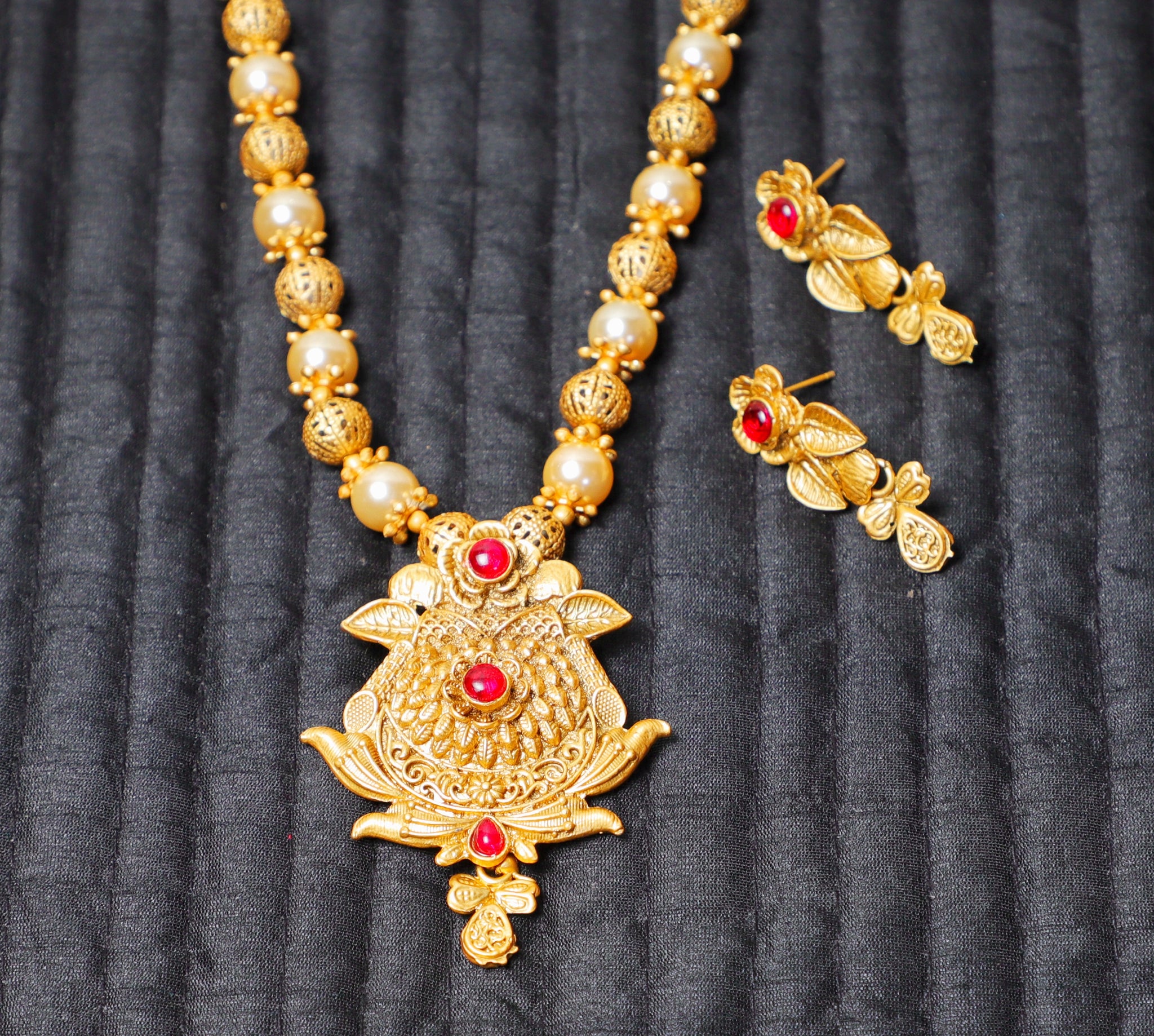 Golden Adya Brass Temple Jewellery Set