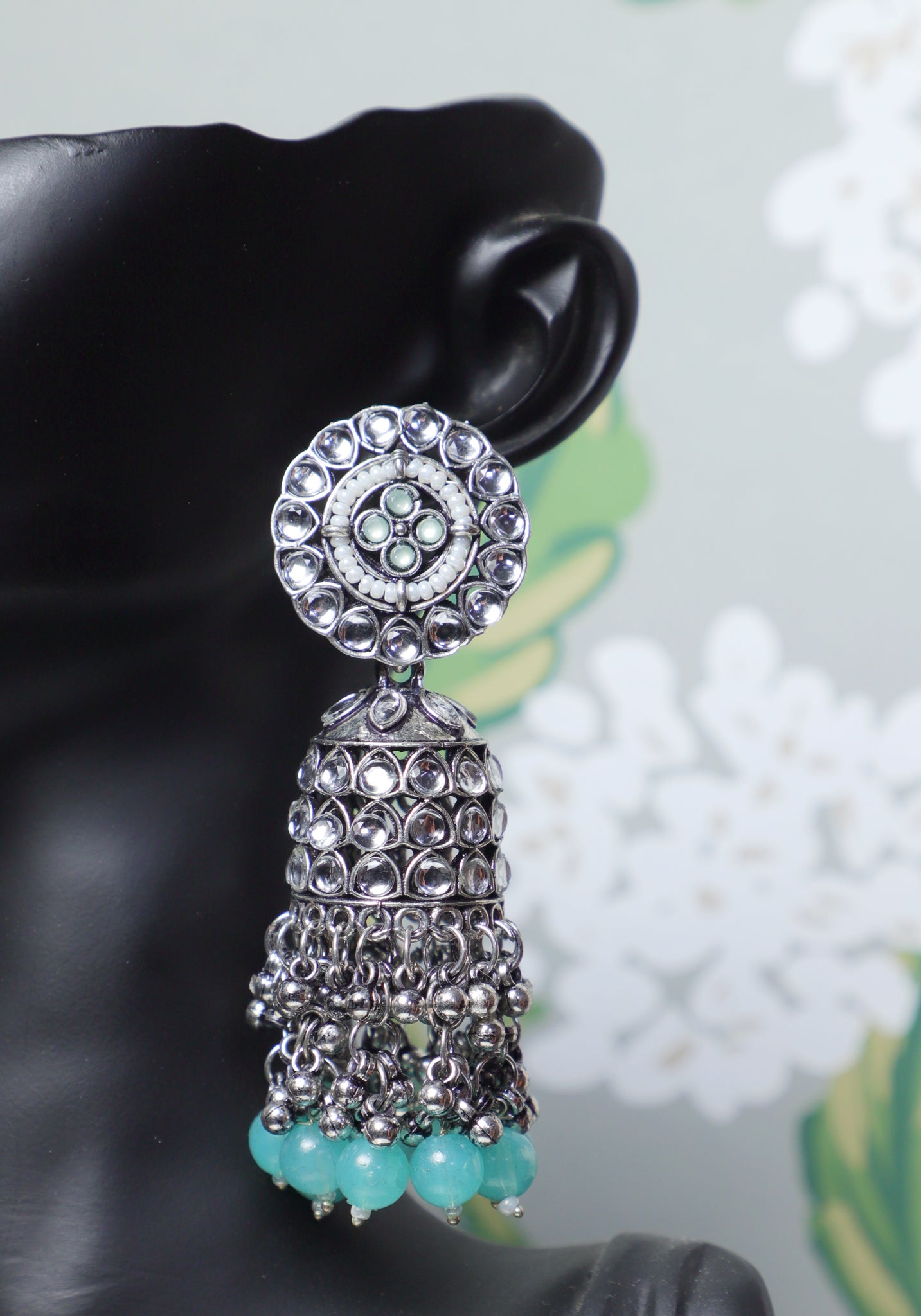Green Adira Kundan Jhumkas