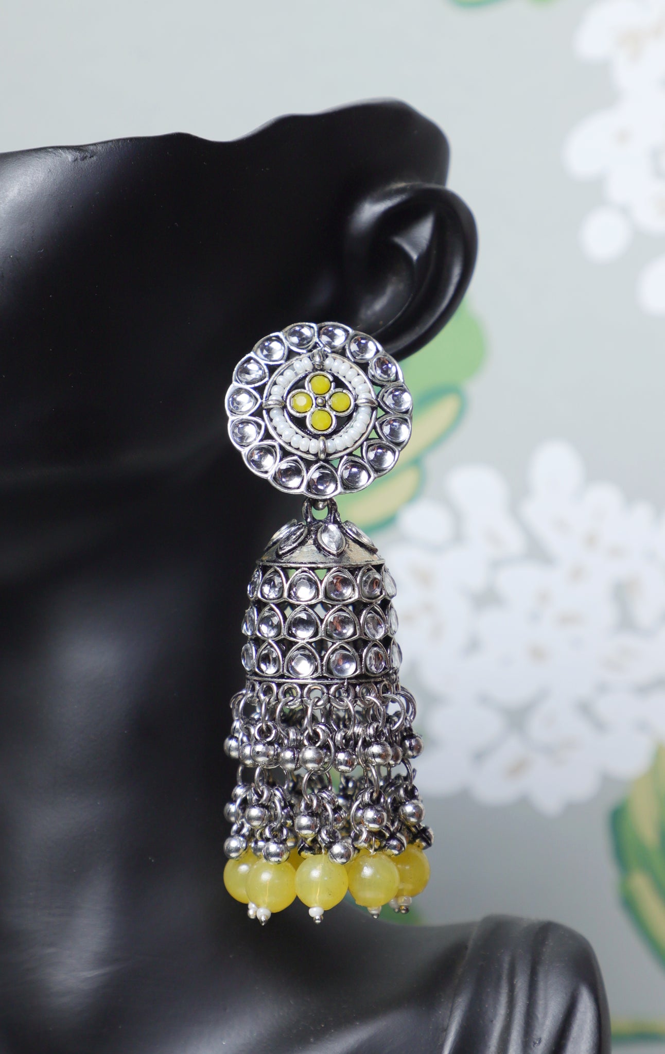 Yellow Adira Kundan Jhumkas