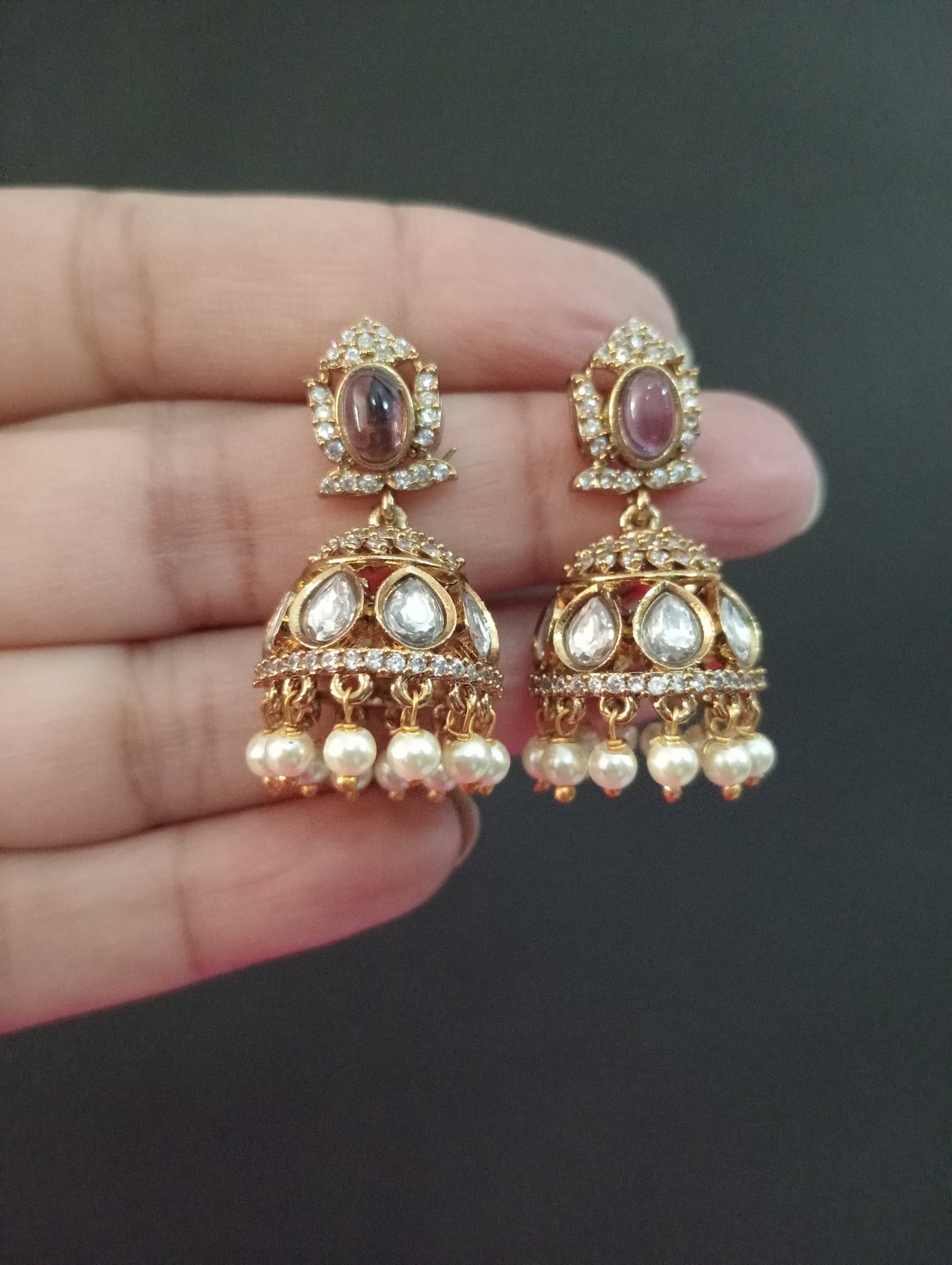 Purple Nainika Premium Moissanite AD Jhumki