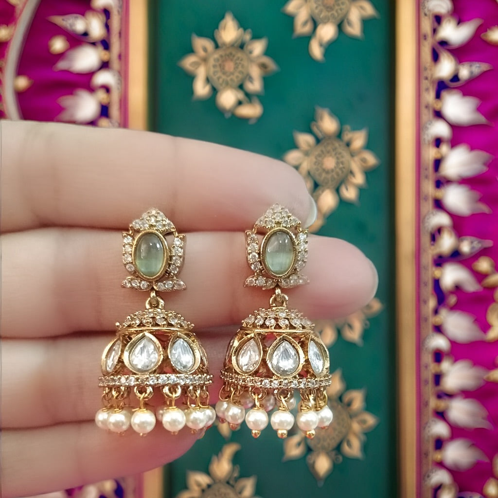 Mint Green Nainika Premium Moissanite AD Jhumki