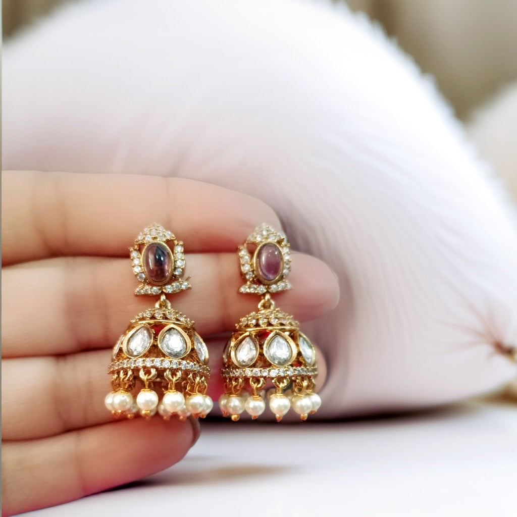 Purple Nainika Premium Moissanite AD Jhumki